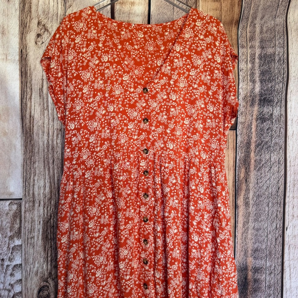 Madewell Orange Floral Midi Dress - Picture 3 of 9
